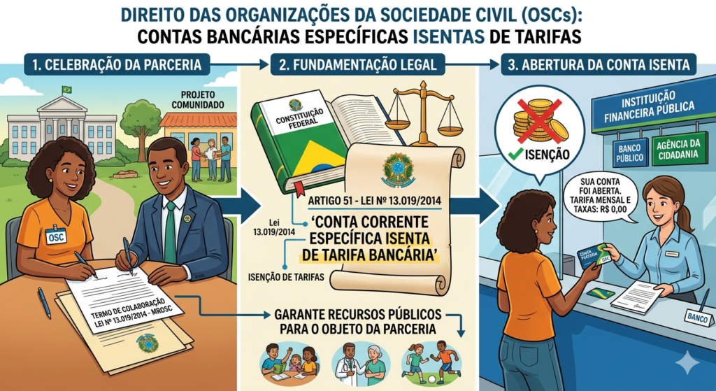 O art. 51 do MROSC traz o direito das OSC tem contas bancárias isentas